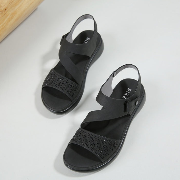 Platform Sandals for Women, Lightweight Rhinestone Velcro Summer Slides