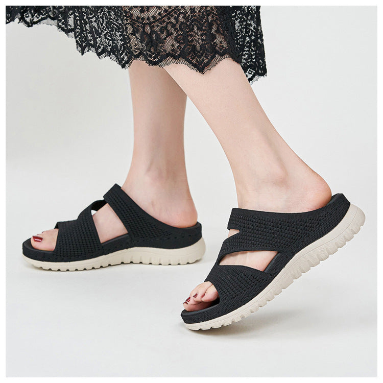 Breathable Platform Sandals for Women, Cutout Velcro Summer Comfort Slides