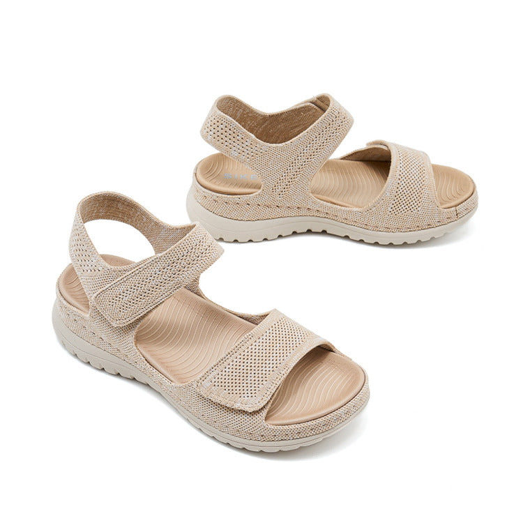 Platform Beach Sandals for Women, Cutout Hook-and-Loop Summer Slides