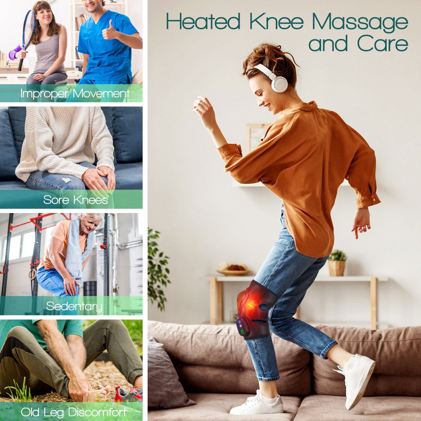 Heating Massage Knee Brace Wrap For Knee Pain Relief and Circulation