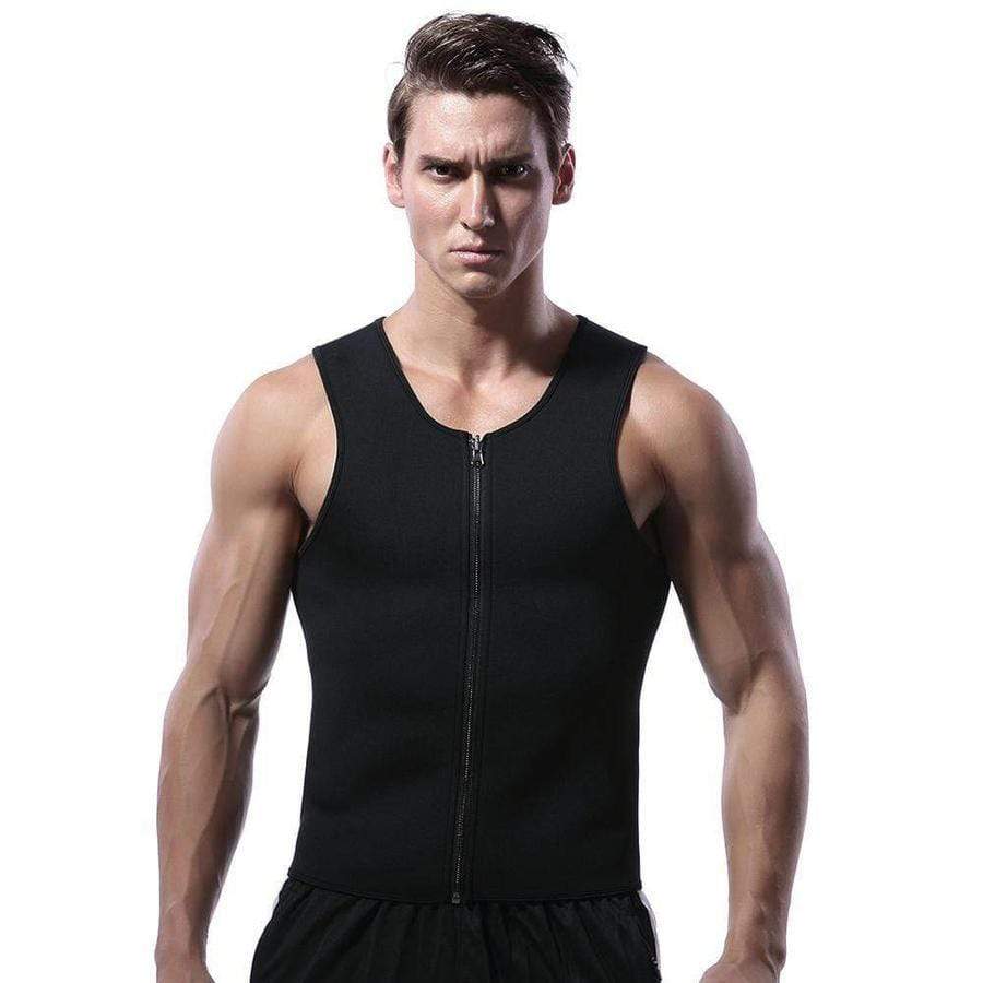 Men's Waist Training Zippered Sauna Vest - Burn Fat & Tone Up Waist Trainer for Men upliftex L / Black