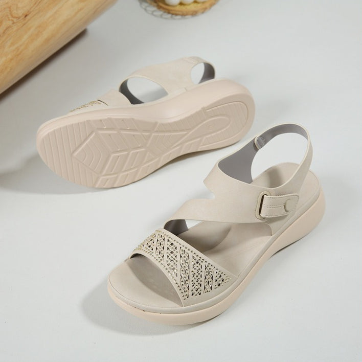 Platform Sandals for Women, Lightweight Rhinestone Velcro Summer Slides