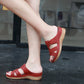 Leather Wedge Sandals, Plus Size Cross-Stitched Summer Comfort Slides