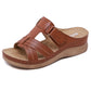 Leather Wedge Sandals, Plus Size Cross-Stitched Summer Comfort Slides
