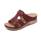 Leather Wedge Sandals, Plus Size Cross-Stitched Summer Comfort Slides