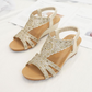 Women Wedge Sandals Leather Rhinestones Summer Beach Sandals