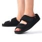 Wide diabetic open-toe sandal for swollen feet with two adjustable velcro straps, breathable mesh and a cushioned massage sole