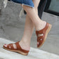 Leather Wedge Sandals, Plus Size Cross-Stitched Summer Comfort Slides