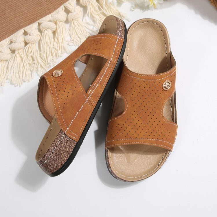 Cork Wedge Slide Sandals for Women - Lightweight Retro Platform Slippers