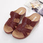 Leather Wedge Sandals, Plus Size Cross-Stitched Summer Comfort Slides