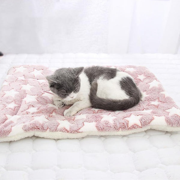 Calming Warm Dog and Cat Blanket: dog resting on the bed
