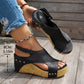 Studded Platform Wedge Sandals for Women - Peep Toe Summer Shoes with Cushioned Footbed