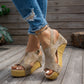 Studded Platform Wedge Sandals for Women - Peep Toe Summer Shoes with Cushioned Footbed