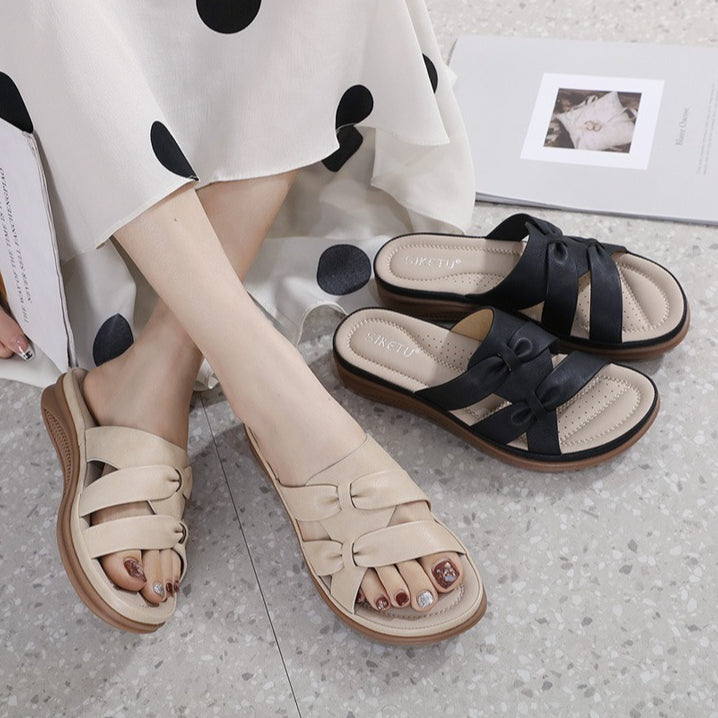 Wide Width Wedge Sandals for Women, Plus Size Retro Casual Comfort Slides