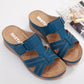 Leather Wedge Sandals, Plus Size Cross-Stitched Summer Comfort Slides