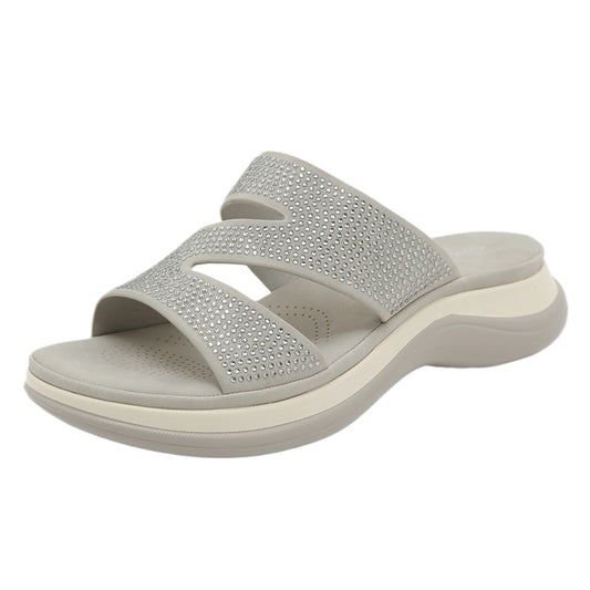 Rhinestone Platform Sandals, Plus Size Chunky Heel Dressy Summer Mules