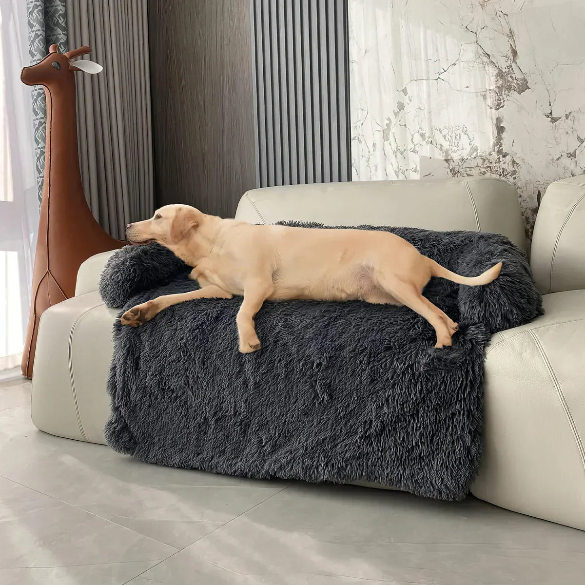 Calming Dog Furniture Cover: plush fabric and stitching detail