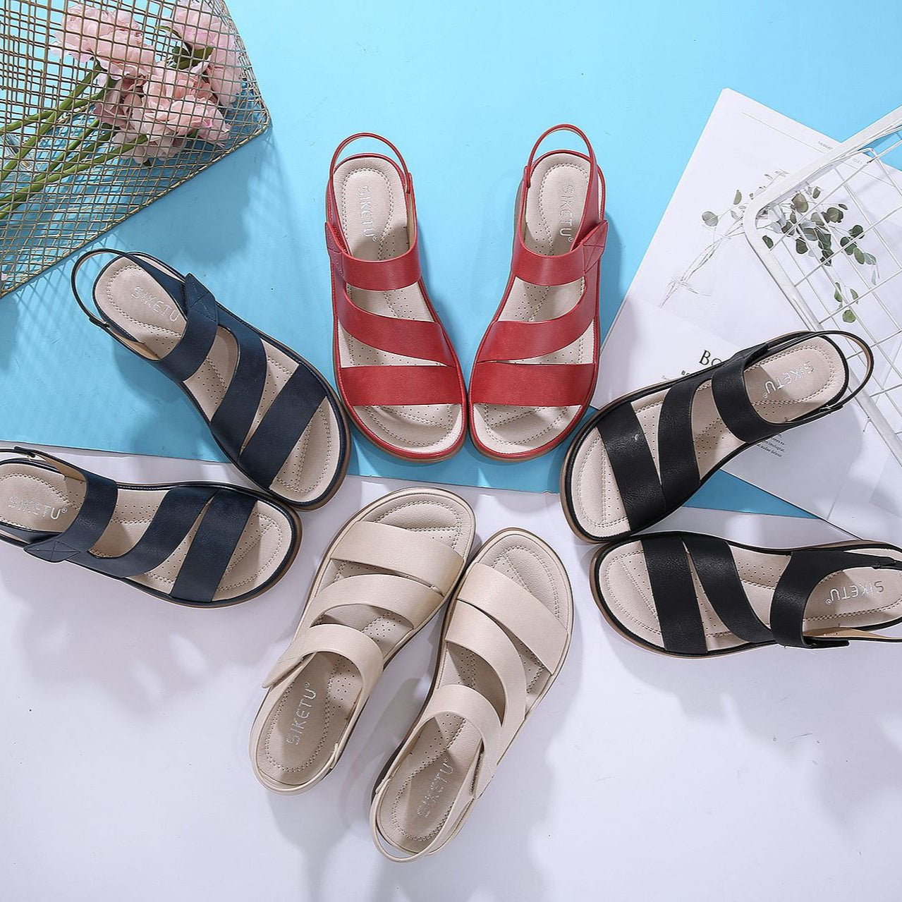 Plus Size Wedge Sandals, Retro Casual Lightweight Summer Slides for Women