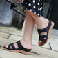 Leather Wedge Sandals, Plus Size Cross-Stitched Summer Comfort Slides