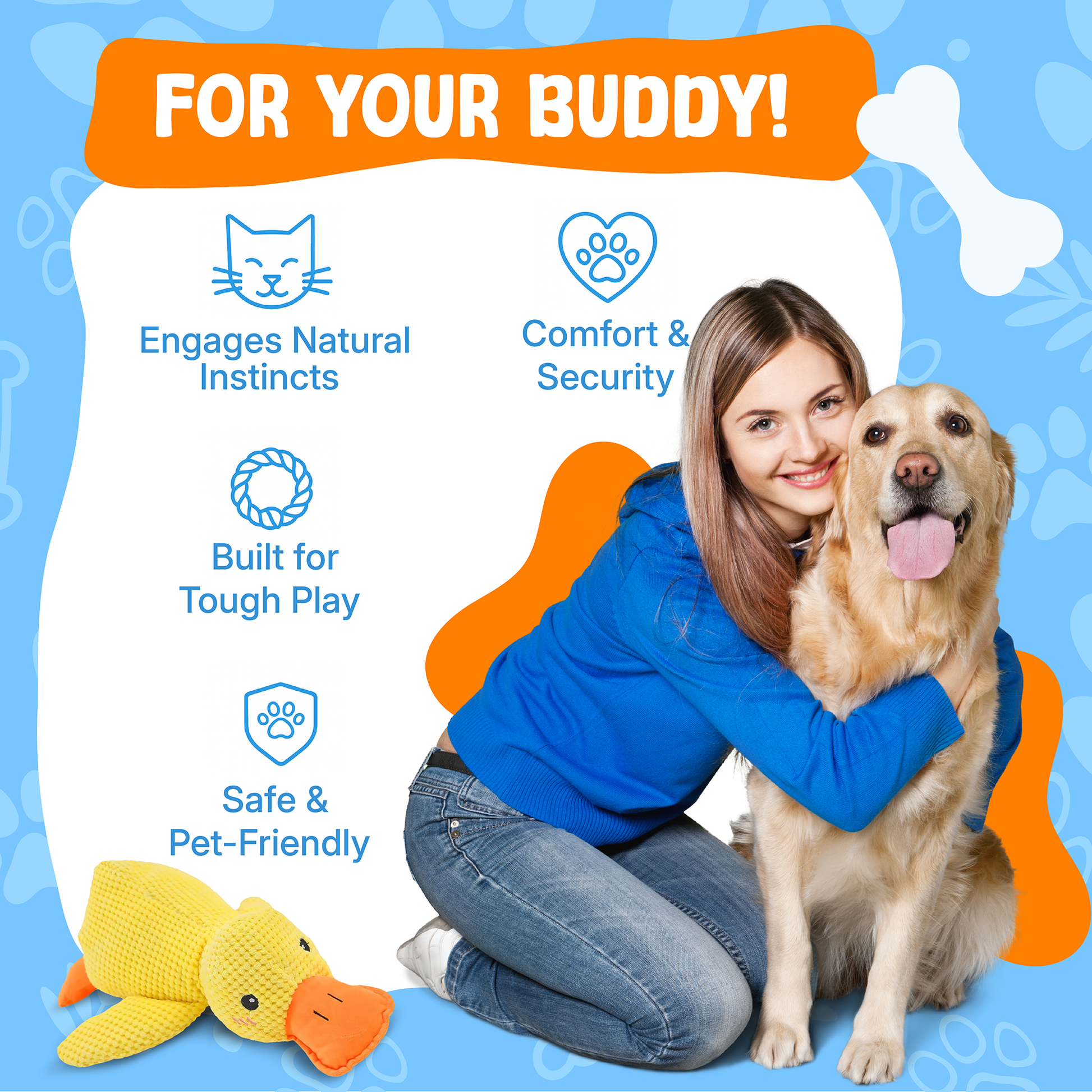 Calming Durable Duck: dog playing with the toy