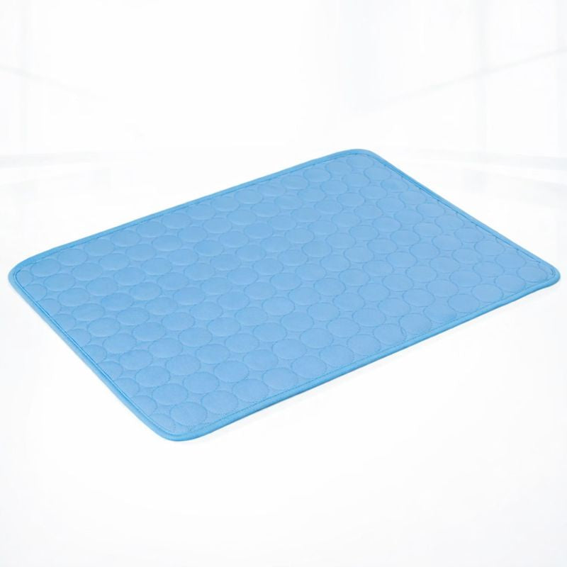 Extra-Large Dog Cooling Mat: sizing reference next to a dog