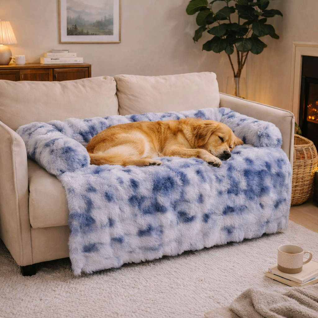 Calming Dog Bed Sofa Protector Pet Mat: top-down view