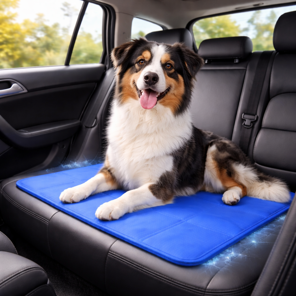 Large Dog Cooling Mat: plush fabric and stitching detail