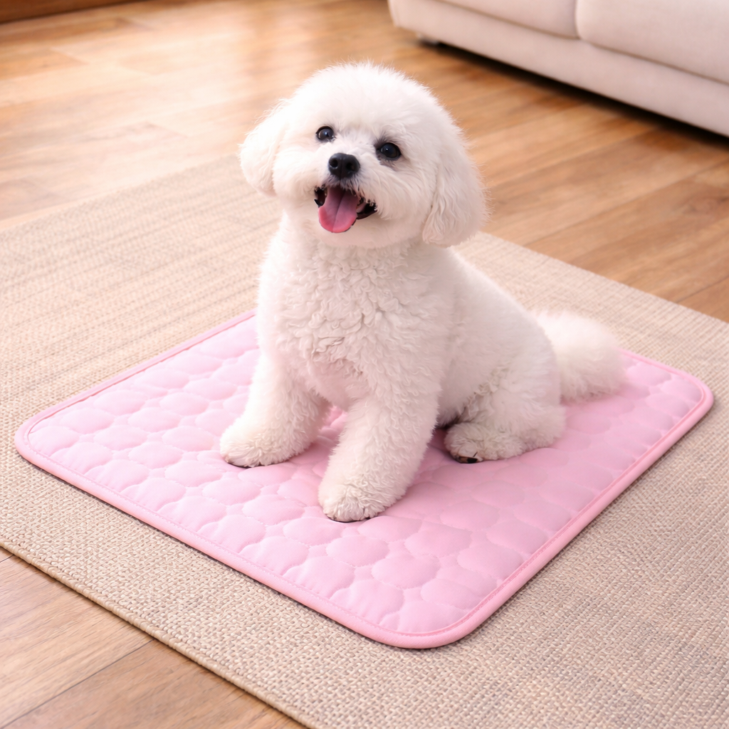 Cooling Dog Bed Mat: dog resting on the bed
