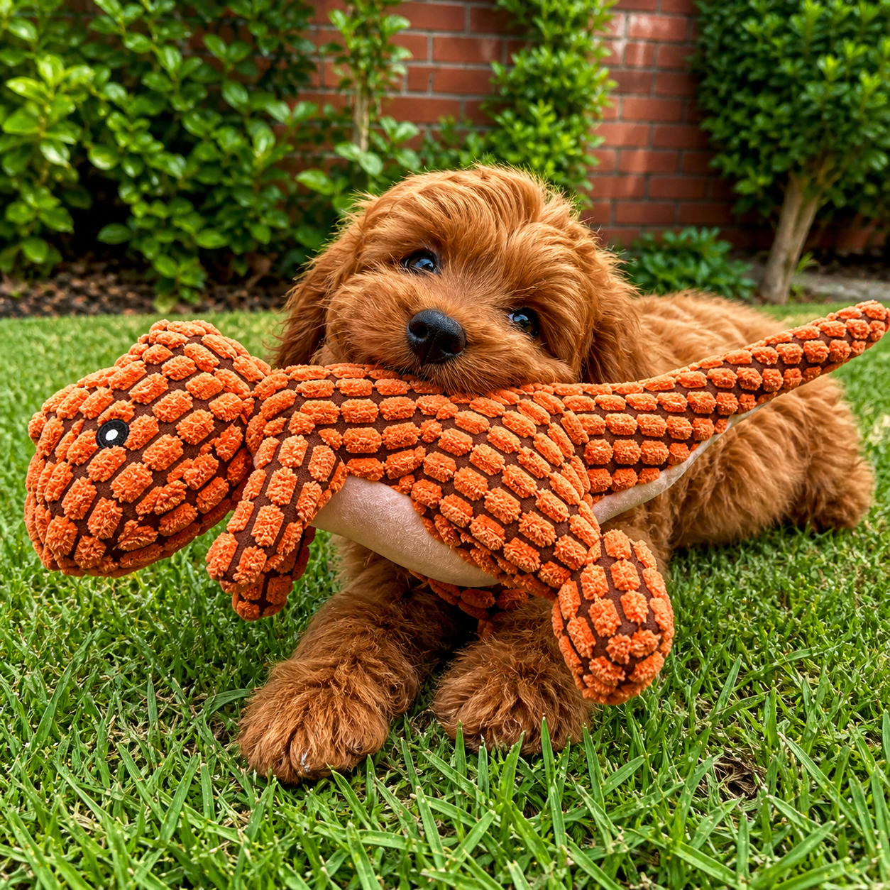 Indestructible Plush Dog Toy: fabric and squeaker detail