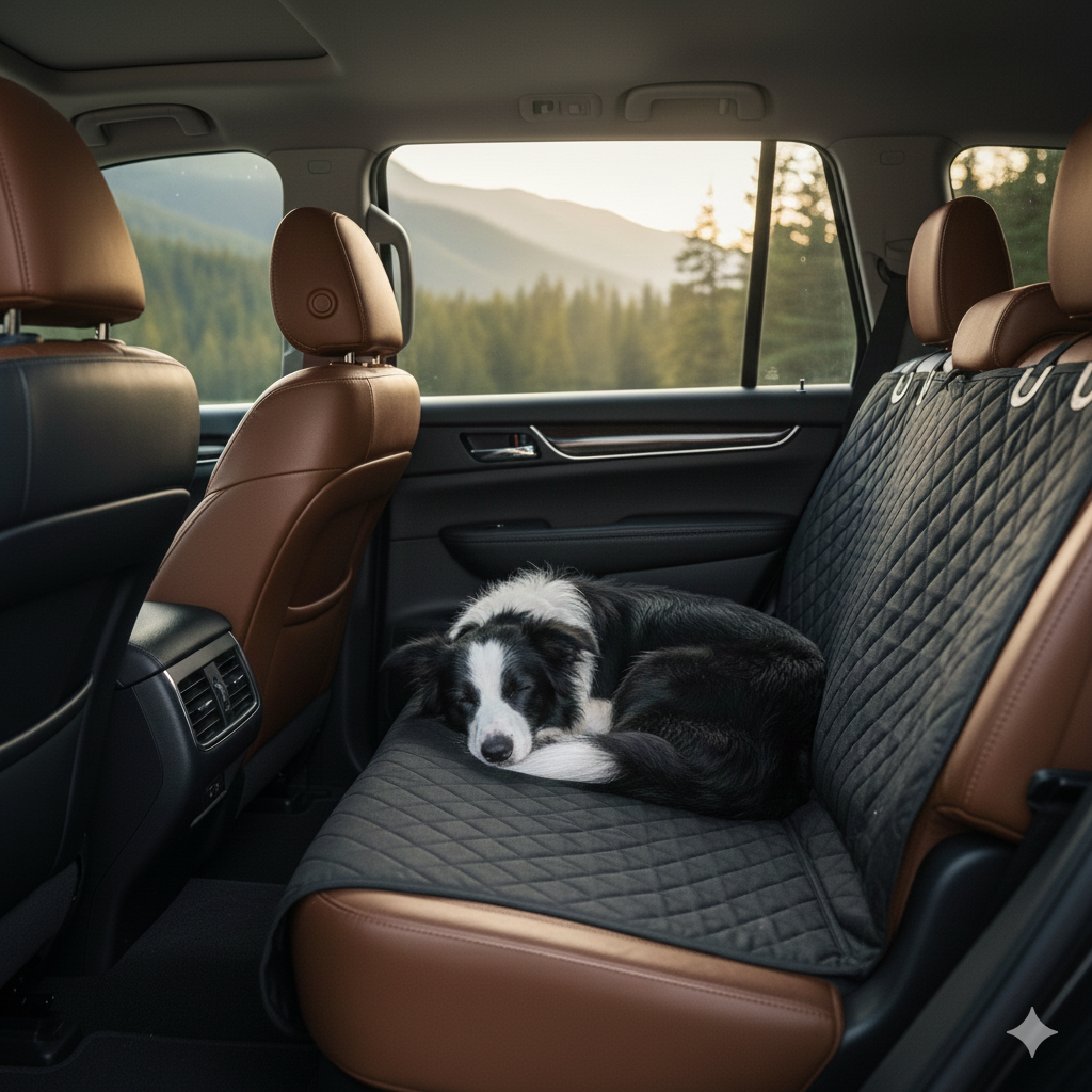 Premium Dog Car Seat Cover: dog resting on the bed