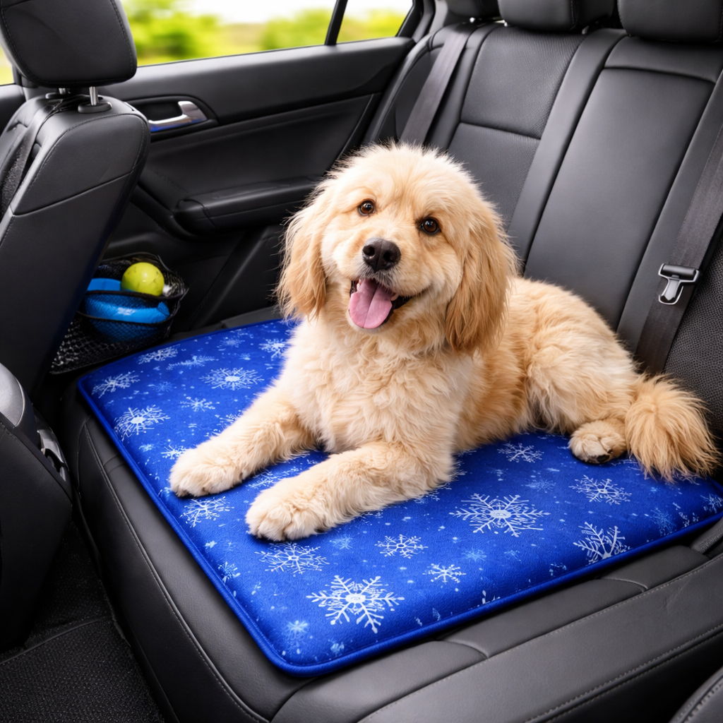 Gel Cooling Dog Mat: dog resting on the bed