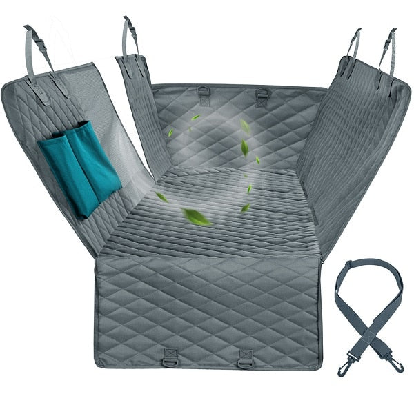 Waterproof Dog Car Seat Cover: sizing reference next to a dog