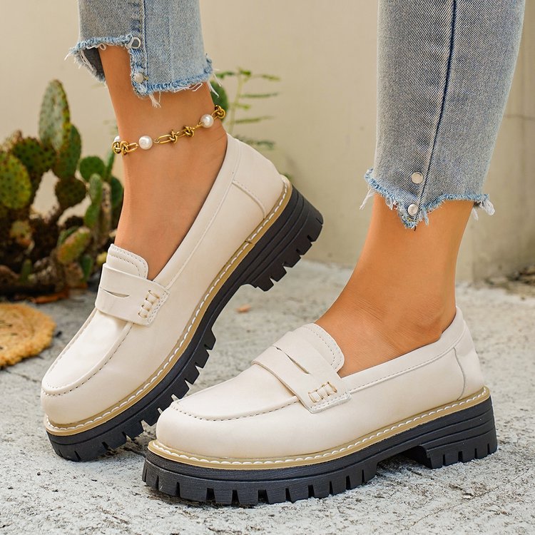 Women's Wide Width Chunky Heel Loafers - Slip-On Platform Flats