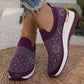 Comfortable Wedge Sneakers for Women - Rhinestone Flyknit Slip-On
