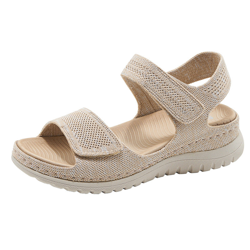 Platform Beach Sandals for Women, Cutout Hook-and-Loop Summer Slides