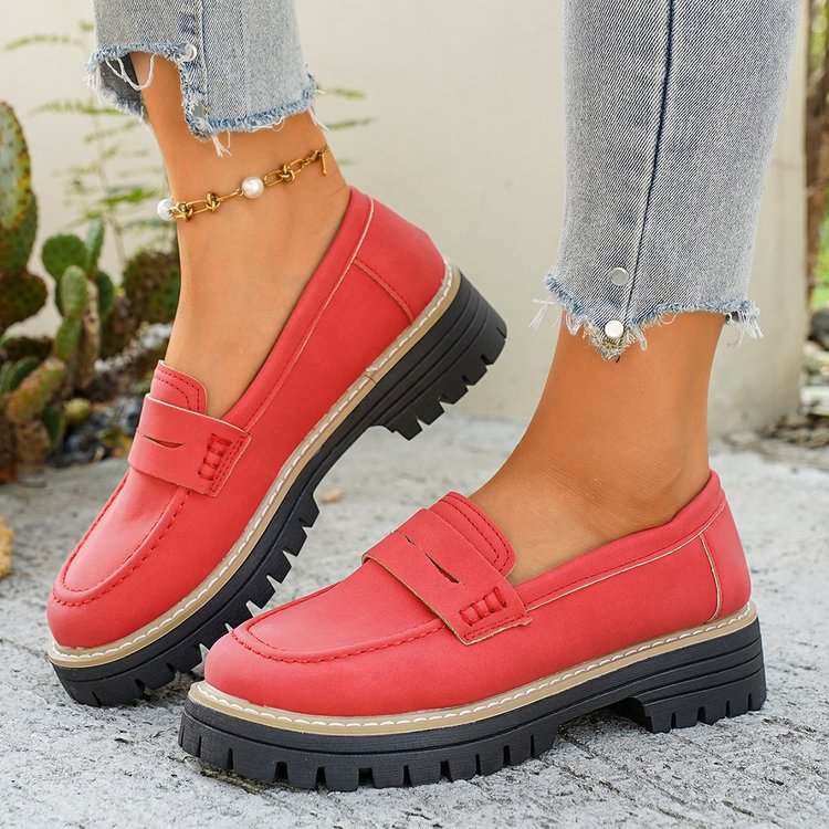 Women's Wide Width Chunky Heel Loafers - Slip-On Platform Flats