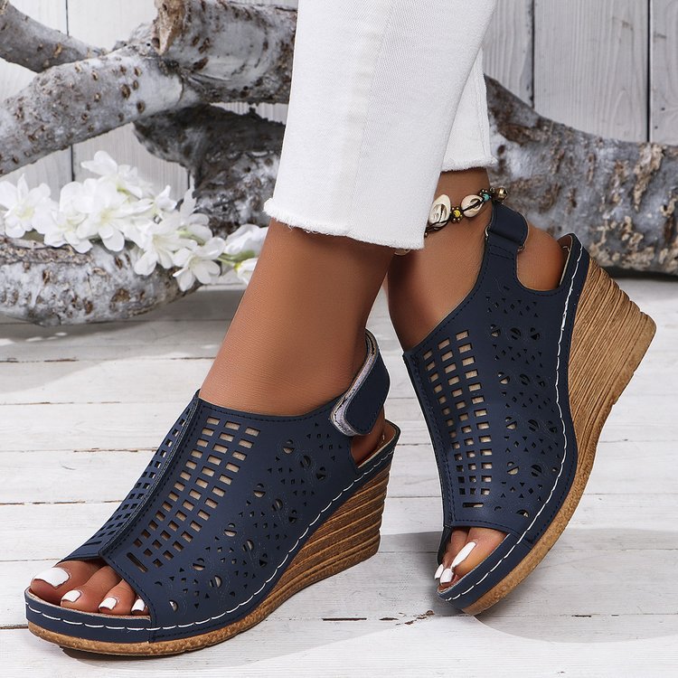 Walking Sandals for Women - Adjustable Strap Wedge with Cutout Design