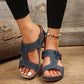 Slide Sandals for Women - Wedge Platform with Carved Cutout Design