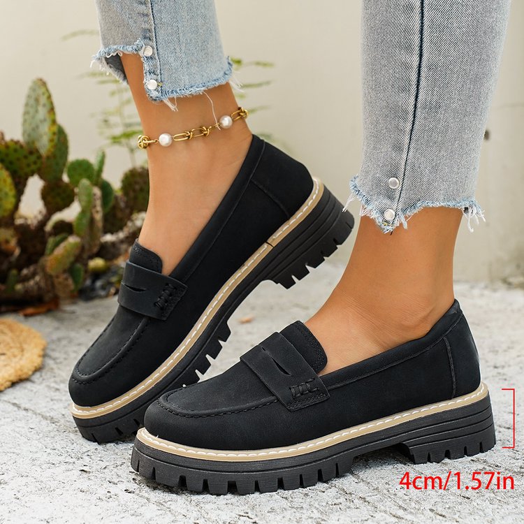 Women's Wide Width Chunky Heel Loafers - Slip-On Platform Flats
