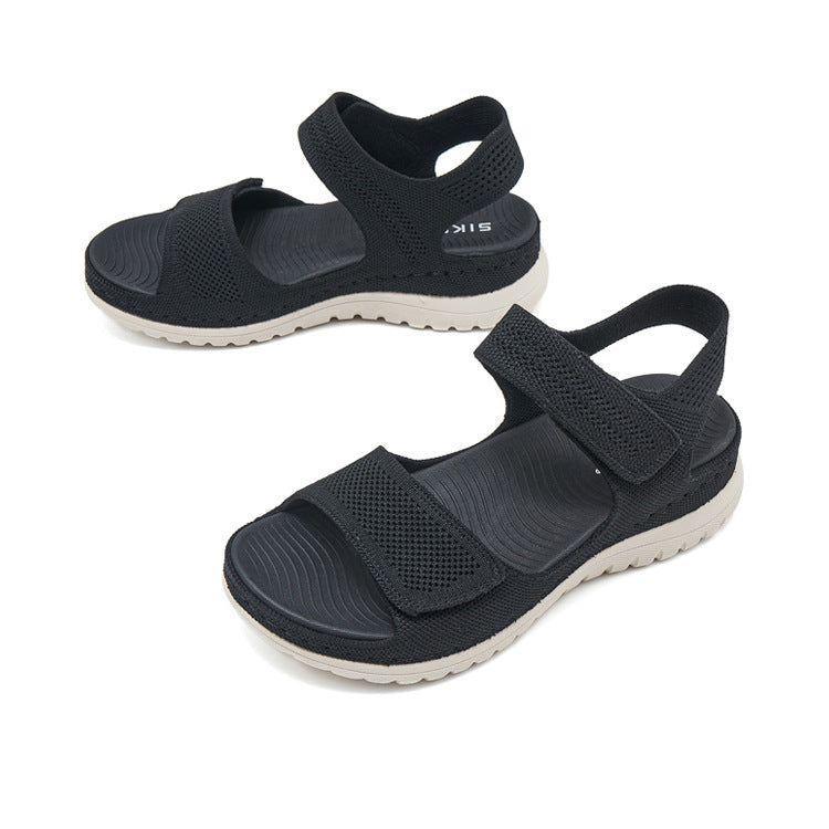 Platform Beach Sandals for Women, Cutout Hook-and-Loop Summer Slides