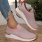 Comfortable Wedge Sneakers for Women - Rhinestone Flyknit Slip-On