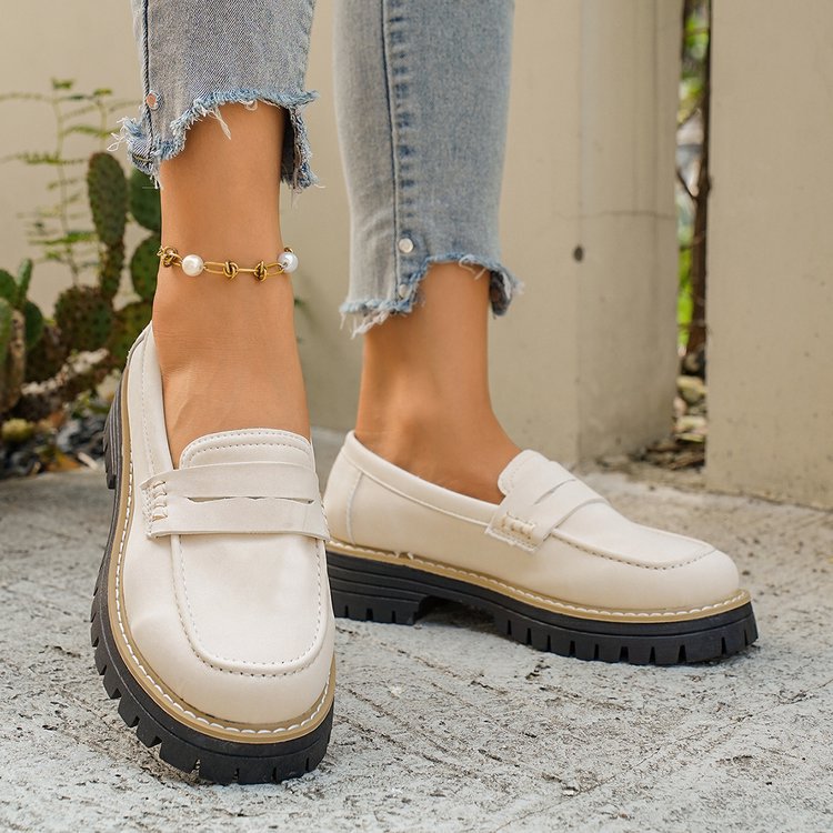 Women's Wide Width Chunky Heel Loafers - Slip-On Platform Flats