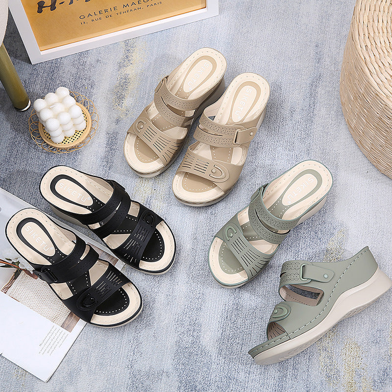 Wedge Beach Sandals for Women, Casual Summer Open Toe Walking Slides
