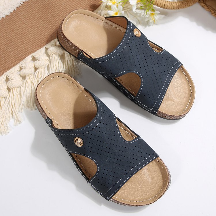 Cork Wedge Slide Sandals for Women - Lightweight Retro Platform Slippers