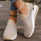 Comfortable Wedge Sneakers for Women - Rhinestone Flyknit Slip-On
