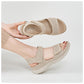 Platform Beach Sandals for Women, Cutout Hook-and-Loop Summer Slides