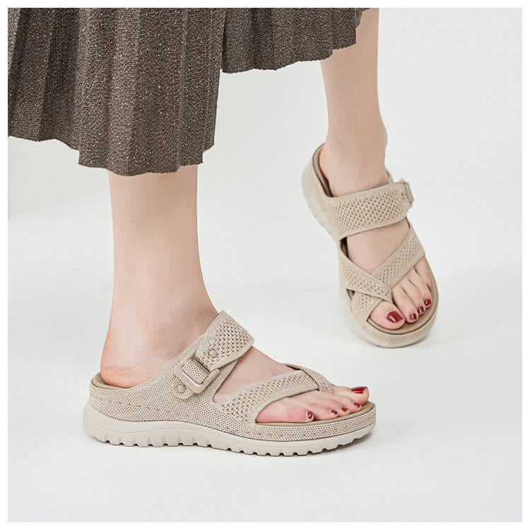 Sport Platform Sandals for Women, Ventilated Cutout Summer Walking Slides