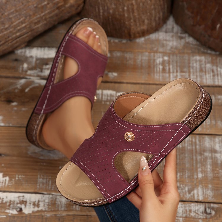 Cork Wedge Slide Sandals for Women - Lightweight Retro Platform Slippers