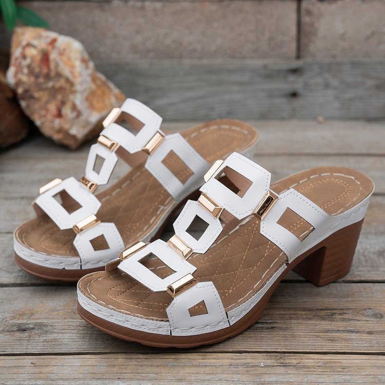 Chunky Heel Slide Sandals for Women - Lightweight Platform Summer Slippers