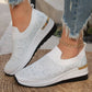 Comfortable Wedge Sneakers for Women - Rhinestone Flyknit Slip-On